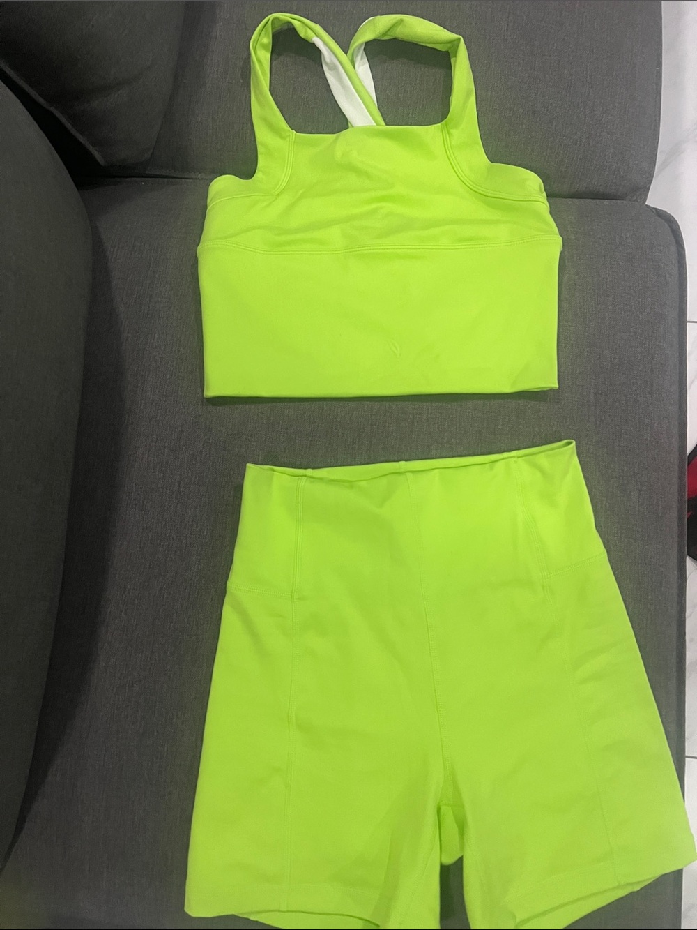 Jo and Jax Neon Lime High-Waist Womens Bike Shorts and top dancewear